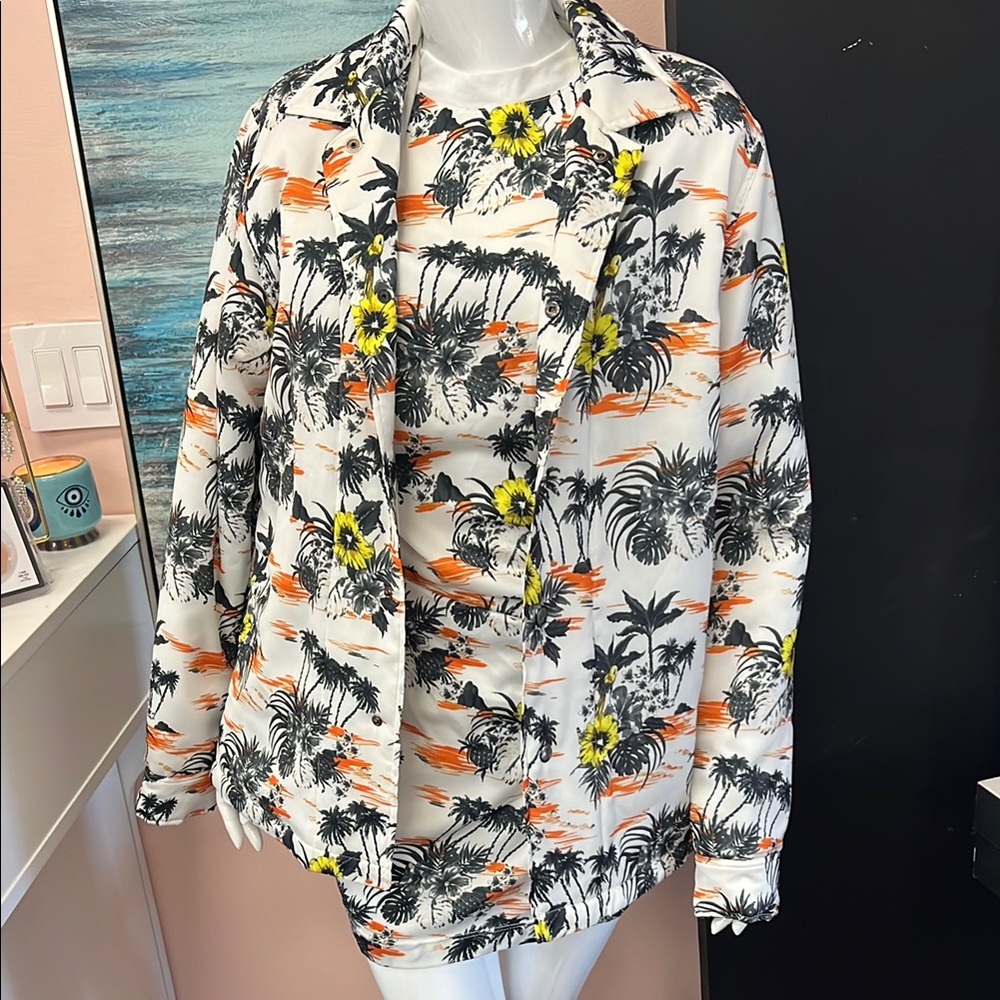 RtA White and Orange Tropical Bomber Jacket
